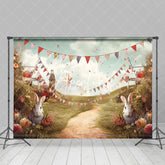Aperturee - Aperturee Sky Green Field Flags Rabbit Floral Easter Backdrop